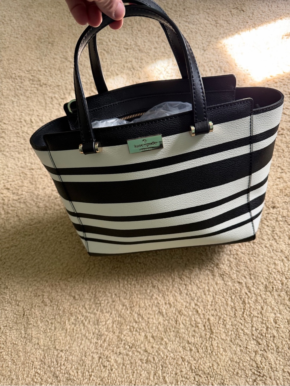 kate spade Black & White Striped Tote with Top Handles